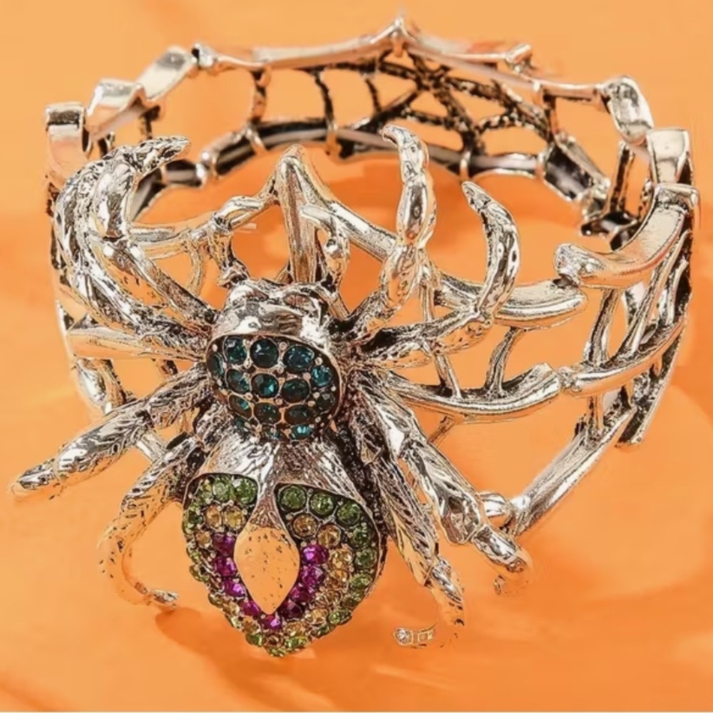 Silver Spider Bracelet with Multicolor Gems - Picture 2 of 3